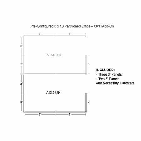 INTERION BY GLOBAL INDUSTRIAL Interion Pre-Configured Office Cubicle, 6ftW x 10ftD x 60inH, Add-On Kit, Gray 236655GY